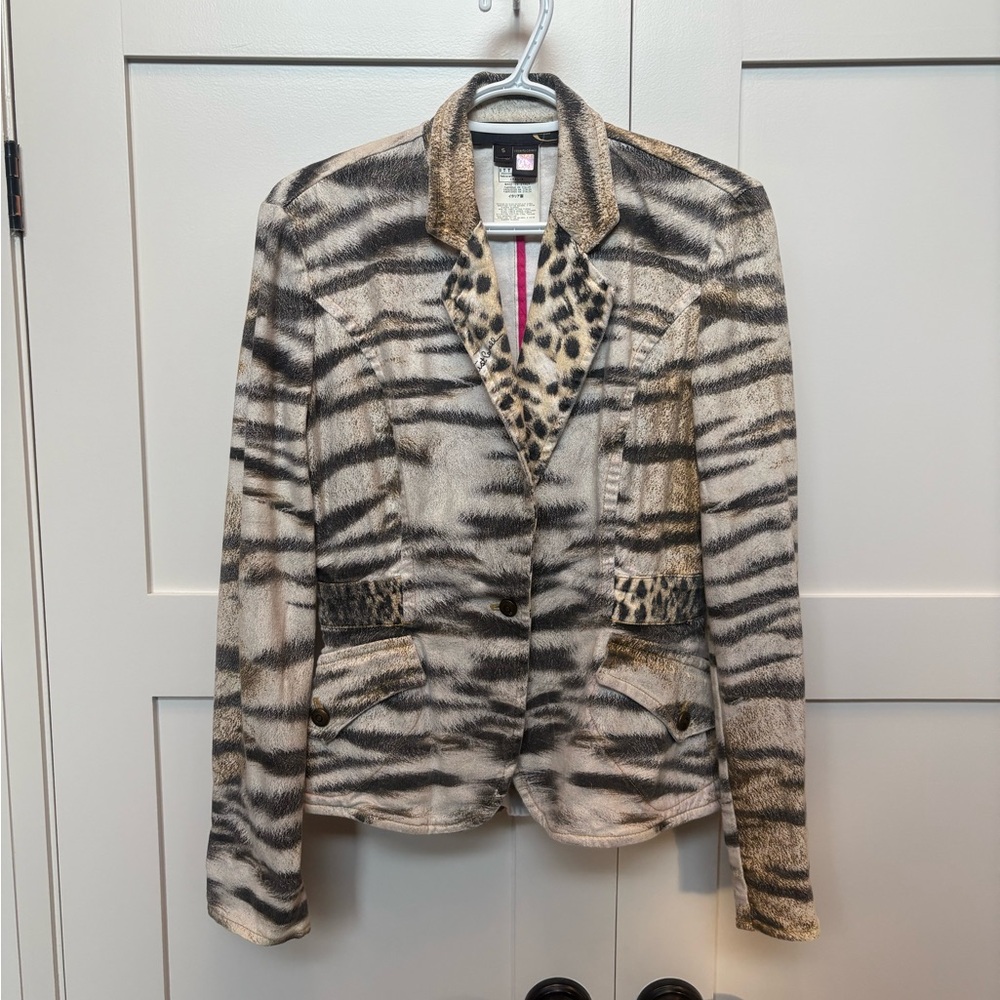 Roberto Cavalli Animal Print Blazer - Black and Cream